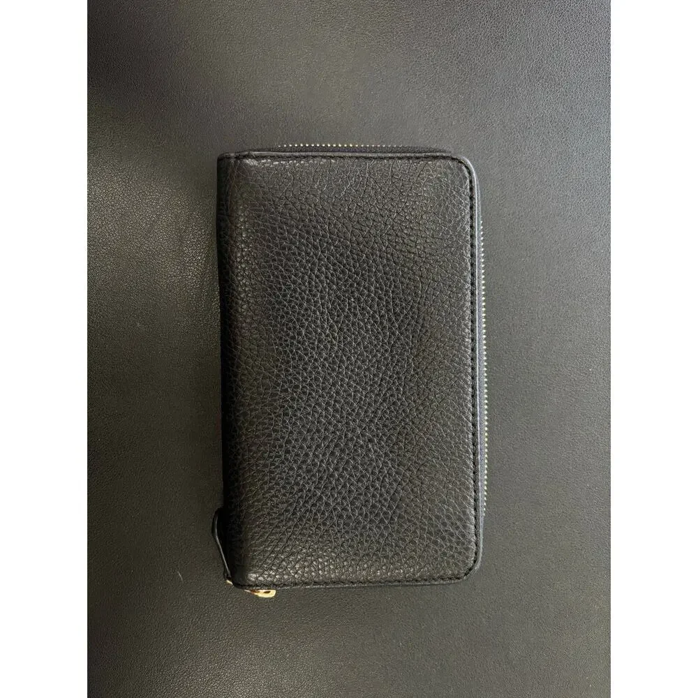 NWT Coach Pebble Leather Medium Zip Around Wallet Black Gold C4124 IMBLK - Picture 2 of 4